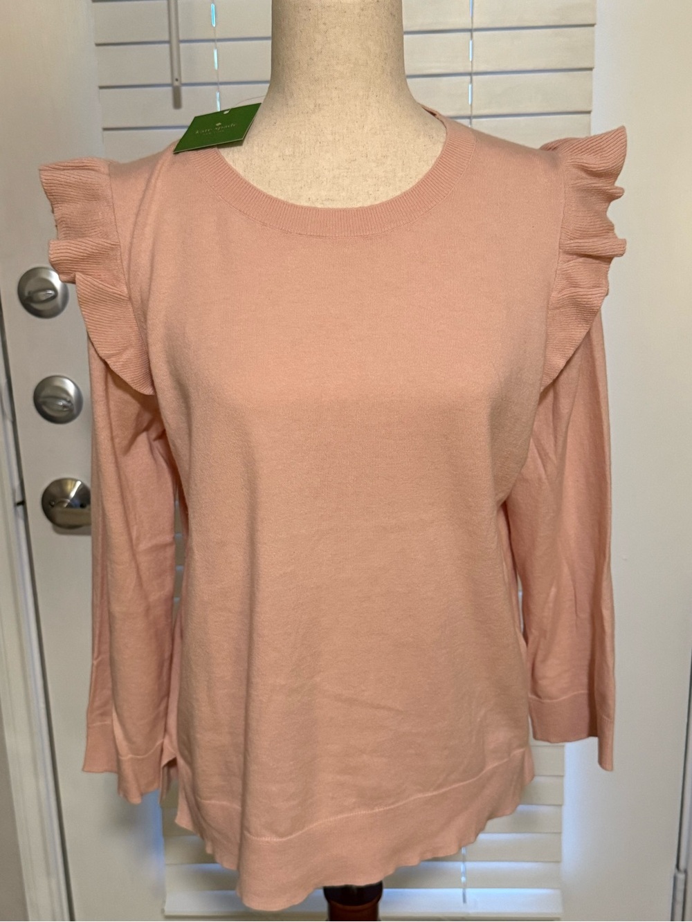 kate spade Blush Pink Ruffle-Shoulder Long Sleeve Ruffle Sweater